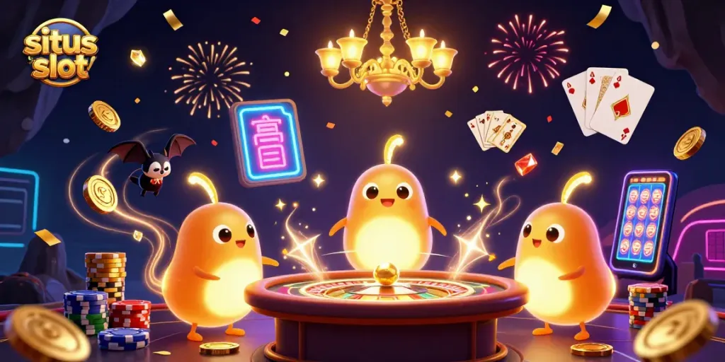 Menggairahkan situs slot dengan glowworms yang menerangi kasino gua, dikelilingi koin emas dan batu permata