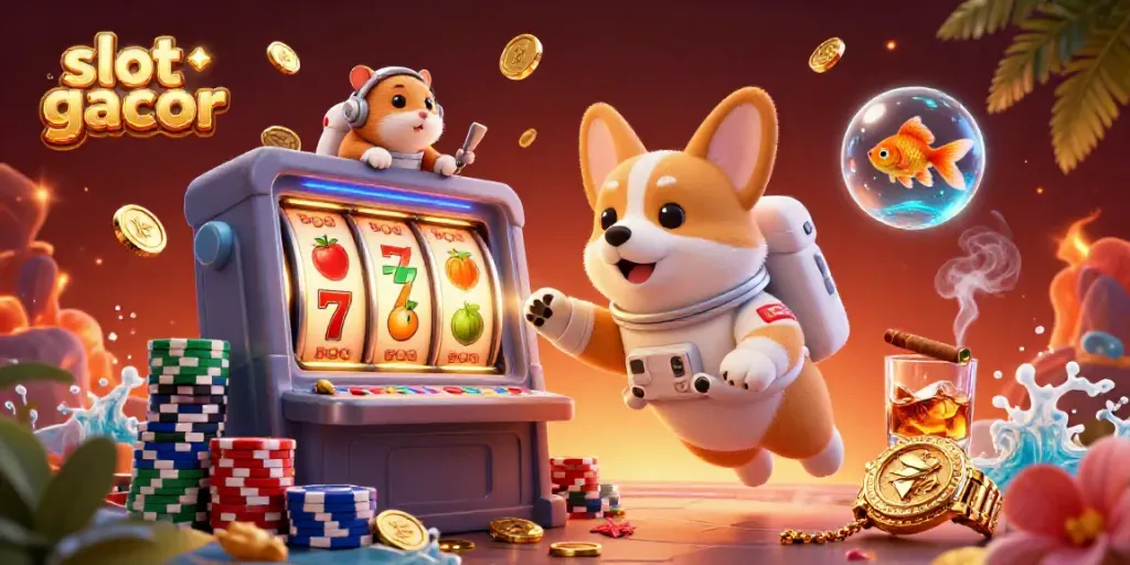 Experience the thrill of slot gacor action with 3D characters in an exciting casino scene.