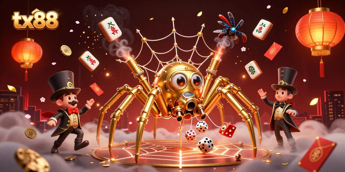 Engage in thrilling gameplay at tx88 with steampunk spider, dice, and golden treasures.