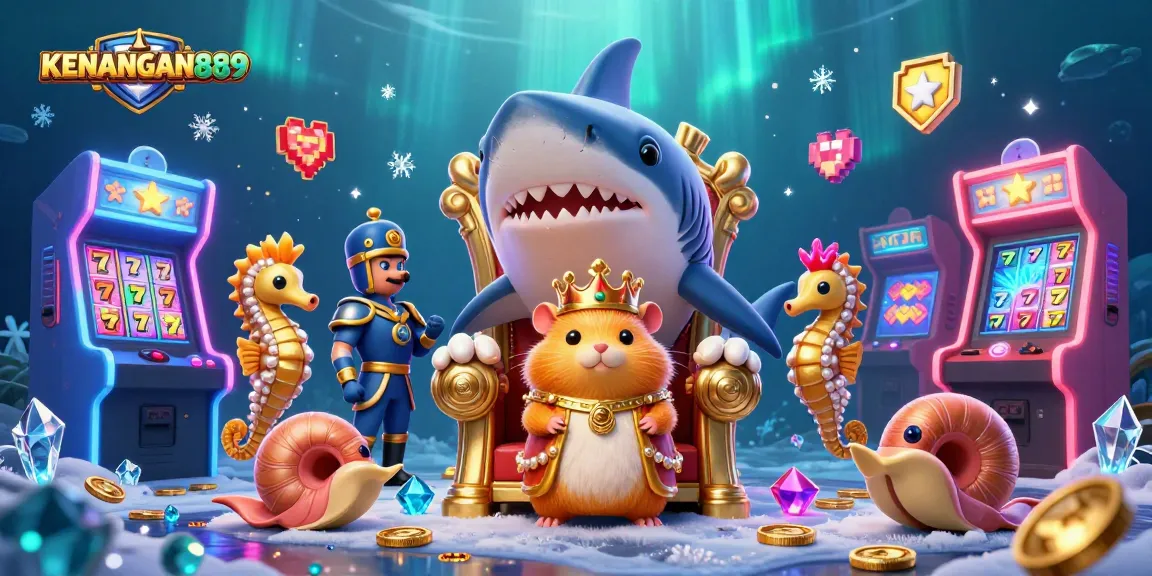 Experience KENANGAN889 with a vibrant casino scene featuring a hamster king and slot elements.