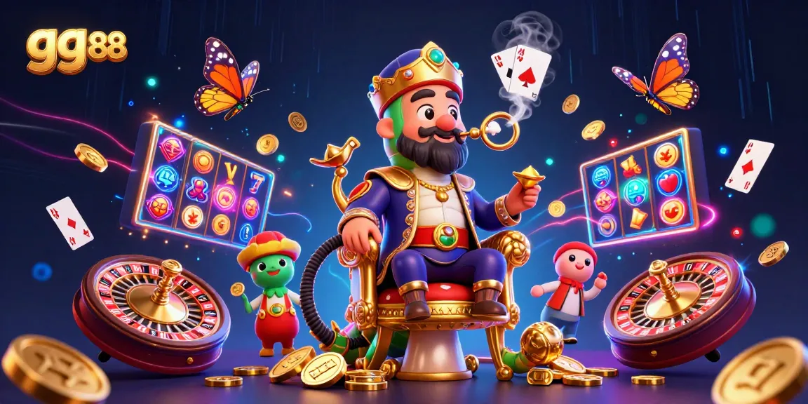 Engage with gg 88's casino universe, a vibrant 3D scene filled with colorful gaming elements and excitement.