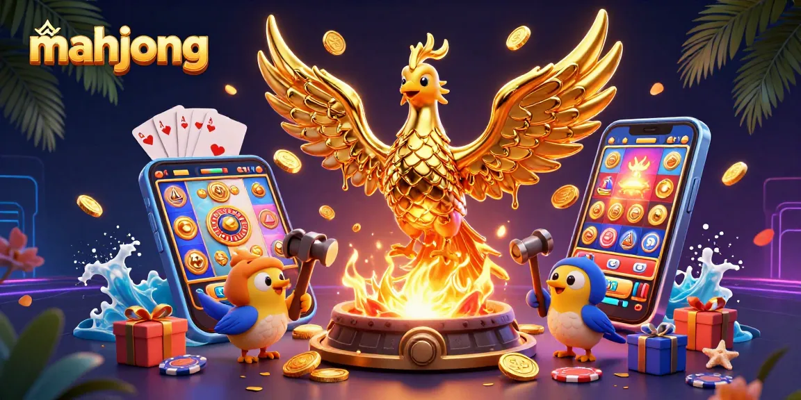 Engage with mahjong excitement in a vibrant casino scene featuring a golden phoenix.
