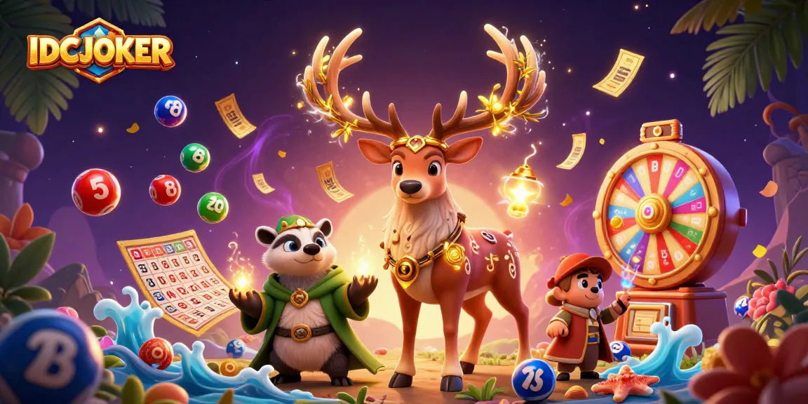 Engage in thrilling plays at IDCJOKER with vibrant lottery balls and gambling characters.