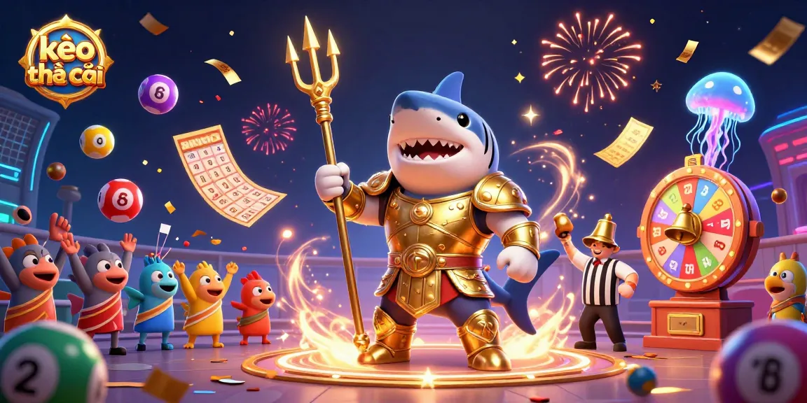 Experience thrilling kèo nhà cái action with a vibrant underwater colosseum featuring a golden gladiator shark and lively game elements.
