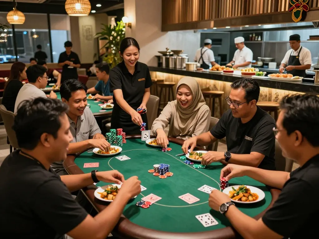Engagement at POKERSERI restaurant, showcasing dining experience with poker themes.