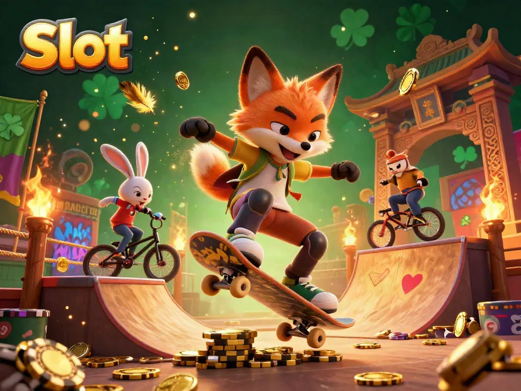 Menggilir slot dengan gaya sambil menampilkan simbol keberuntungan dalam ilustrasi kasino yang dinamis.