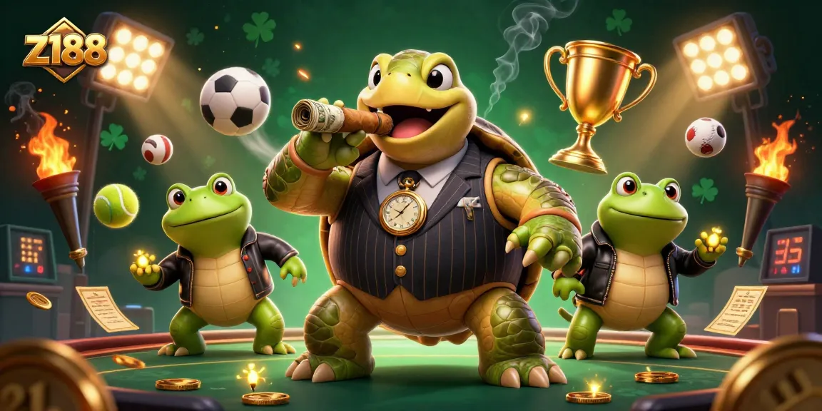 Engage in thrilling games at z188, featuring a massive snapping turtle mobster and bullfrog enforcers.