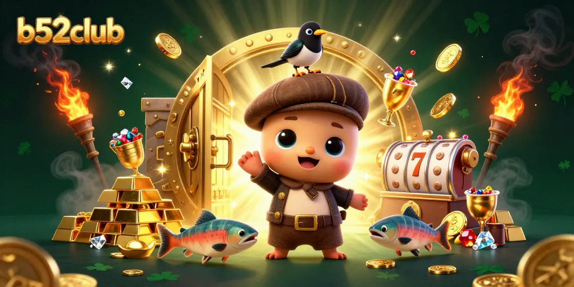 Play and win at b52club with vibrant casino elements and cute characters in a treasure-filled adventure.
