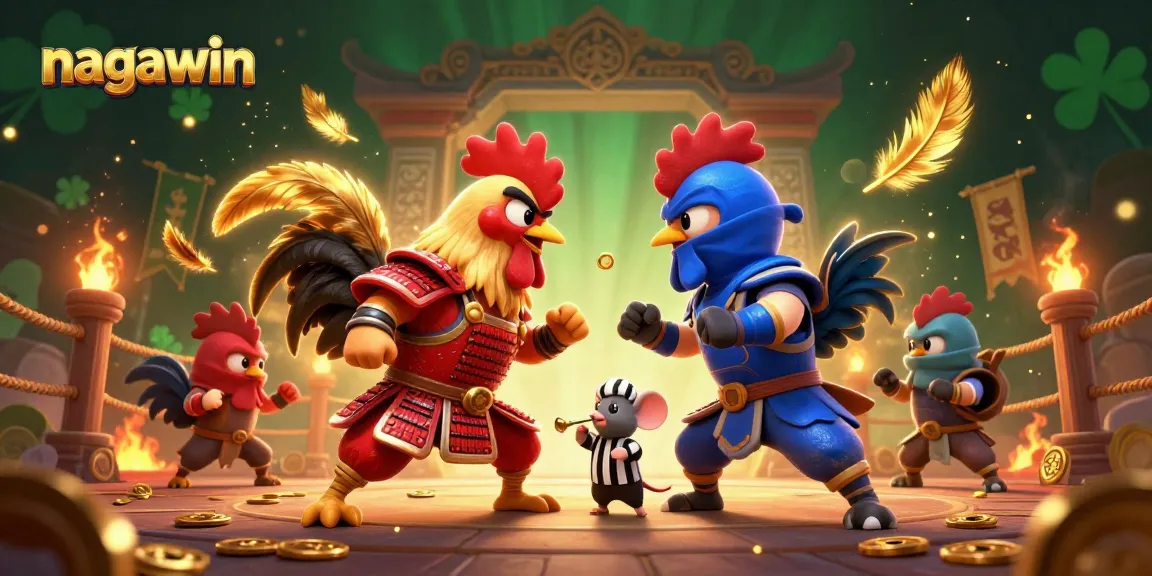 Nagawin memperlihatkan duel ayam bertarung dalam arena judi, dengan efek visual menakjubkan.