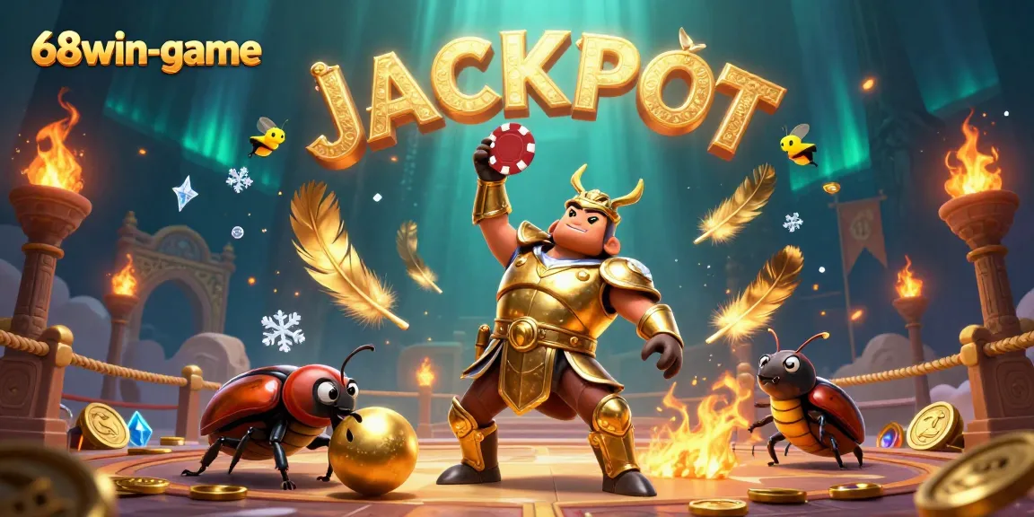 Experience the thrill of winning at 68win-game with a vibrant 3D illustration featuring spirited gambling elements.