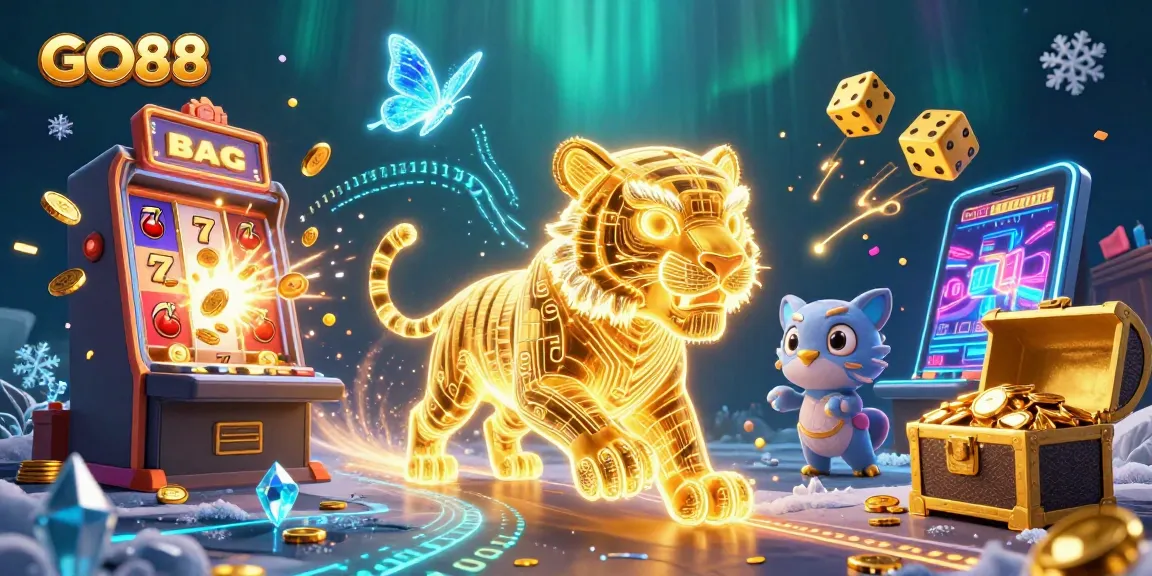 Experience the exciting GO88 casino world featuring a golden tiger, jackpot slots, and vibrant gaming elements.