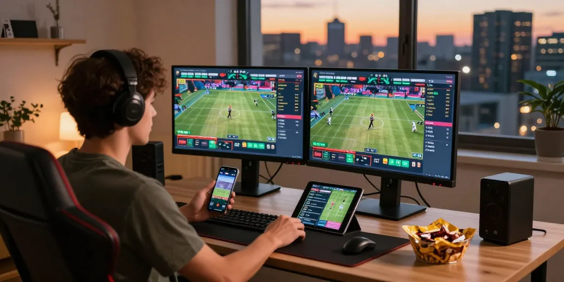 Engaging sports betting experience with lotus365 on dual monitors and stylish desk setup.