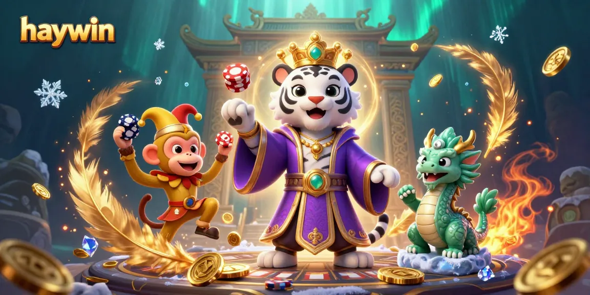 Experience the excitement at haywin with a vibrant casino scene featuring a royal tiger, playful monkey, and vibrant game elements.