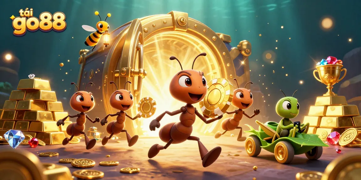 Engage in the excitement of tải go88 as ants steal a giant poker chip in a vibrant heist scene.