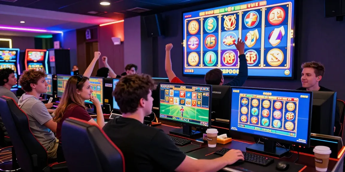 Permainan slot gacor fujiwin88 dengan pemain antusias di ruang bermain yang penuh energi.
