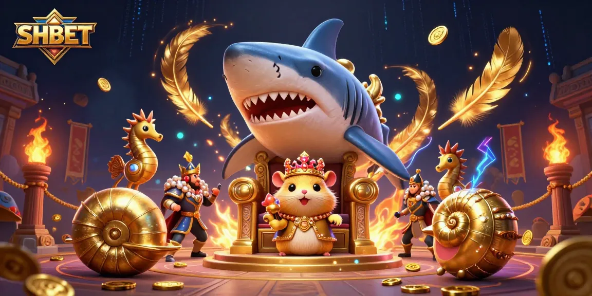 SHBET showcases a dynamic 3D illustration featuring a golden hamster king and gambling elements.
