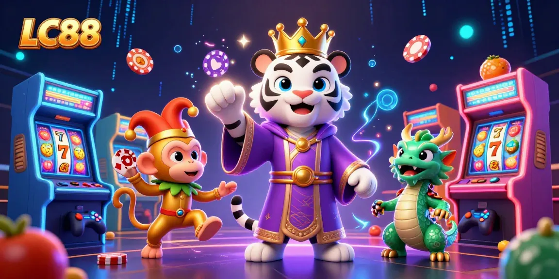 Experience thrilling slots and casino excitement with LC88 in this vibrant 3D illustration