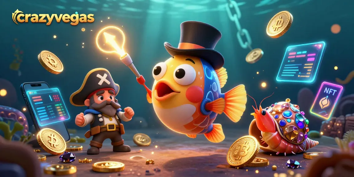 Spin and win with crazyvegas, featuring vibrant underwater casino-themed characters and crypto elements.
