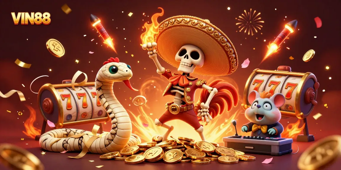 Experience winning excitement at VIN88 with a vibrant 3D casino celebration illustration.