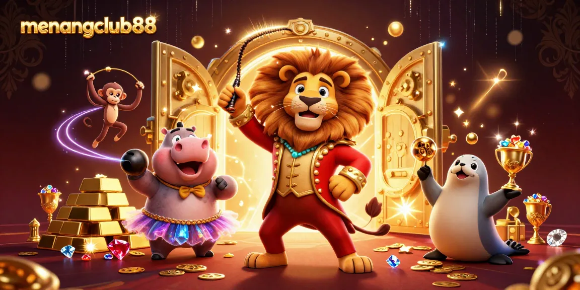 Experience the thrill of menangclub88 with vibrant circus-themed 3D casino illustration.
