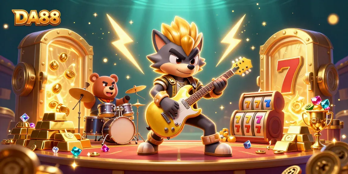 Experience the thrill of DA88 with a 3D rock star wolf shredding a golden guitar.