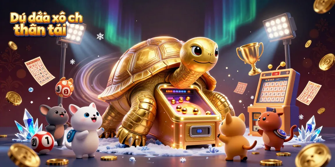 Dự đoán xổ số thần tài features a thrilling lottery scene with dynamic lottery elements and a colossal tortoise.
