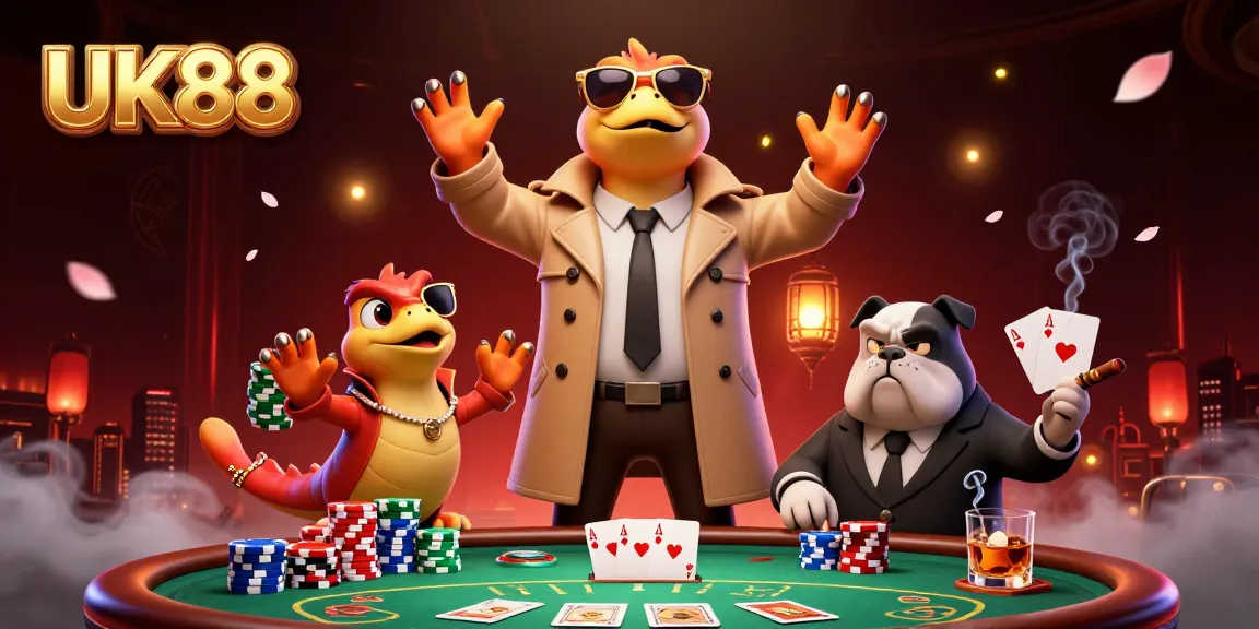 Experience the thrill of UK88 with raptors in a trench coat sneaking into a casino lounge.