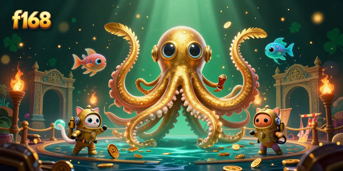Experience the thrill of f168 as a colossal kraken guards a treasure-filled sea, perfect for gaming.